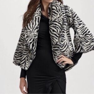 Alice + Olivia Black and White Zebra Teddy Jacket